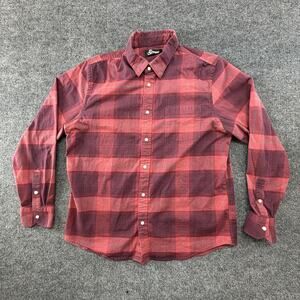 Snaps Shirt Mens Large Red Plaid Flannel Long Sleeve Ocean Wave Snap Button